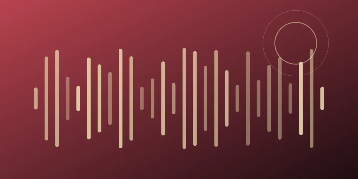 Two abstract waveforms in teal and coral weaving together into a single line, representing one call moving between two languages