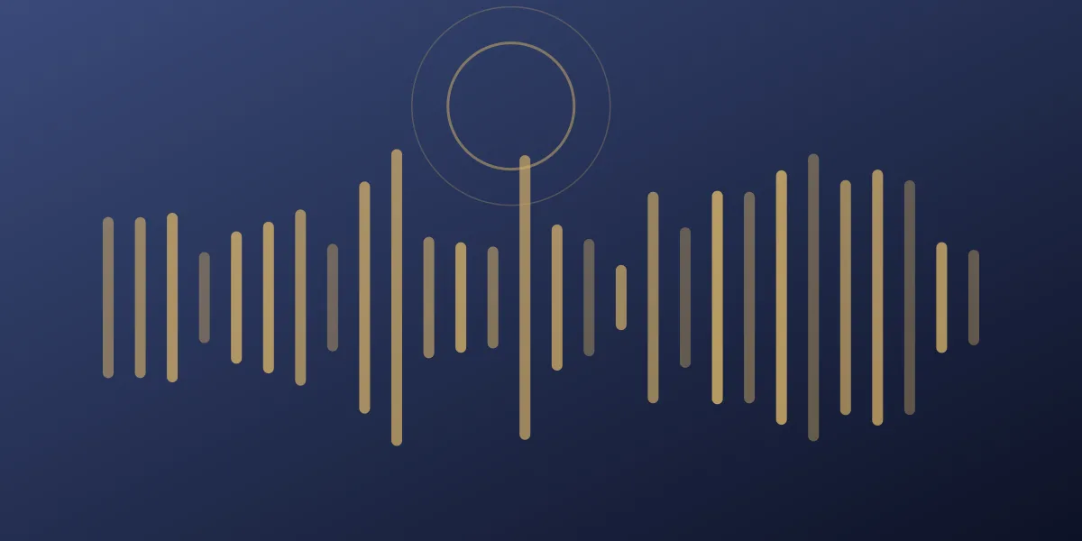 Abstract waveform in deep navy and brass gold tightening into a steady line, representing an inquiry being screened and booked